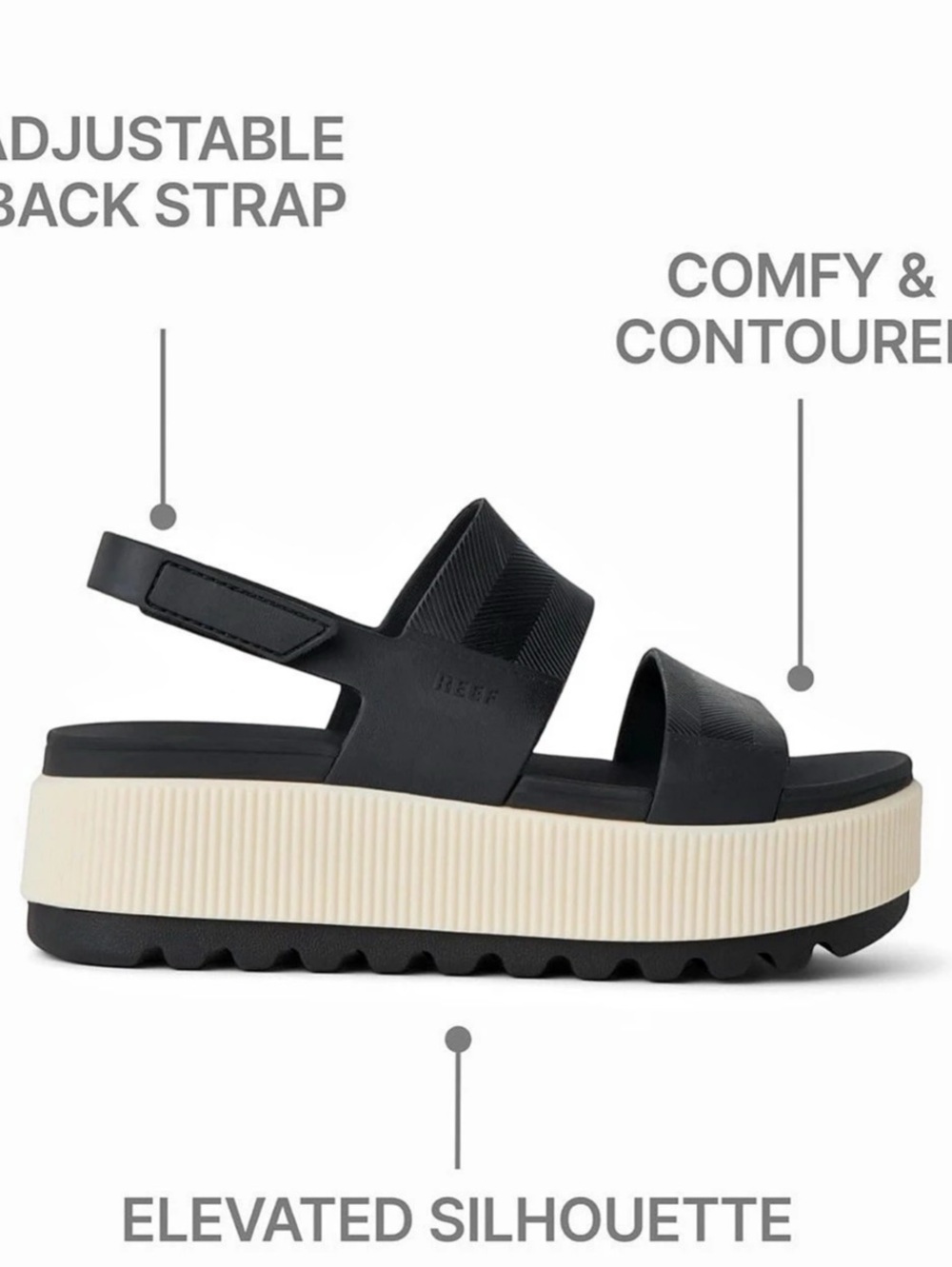 ✨🩷HP🩷✨ REEF Cushion Vista Higher Platform Sandals in Black & Cream NWT - Picture 4 of 6